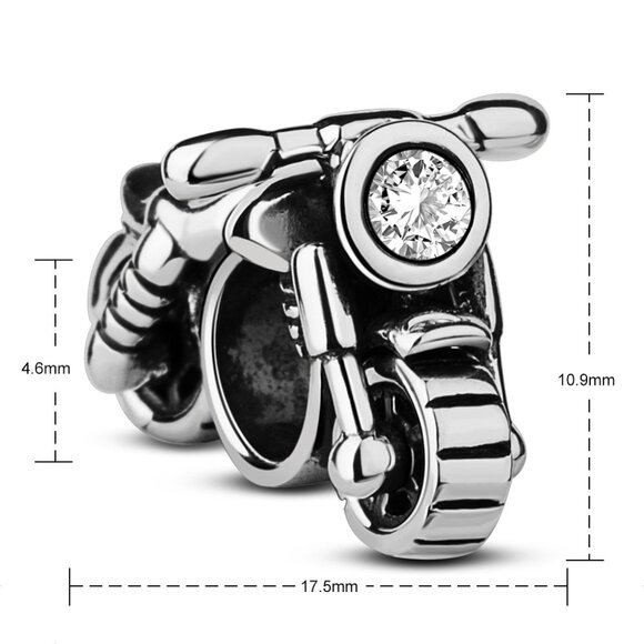 NWOT 925 silver articulating wheel motorcycle Bike CZ charm Fits Pandora - Picture 1 of 2